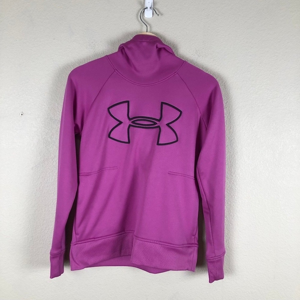 Under Armour Coldgear Hoodie Sweater Women XS Purple Logo Pullover Athletic